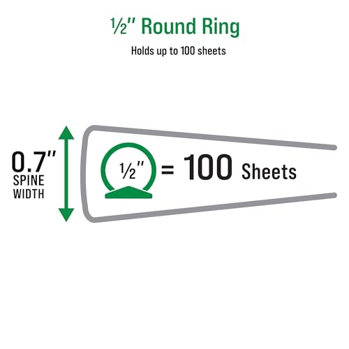 Office Essentials Economy View 3 Ring Binders, 0.5" Round Rings, 0.7" Spine, 100-Sheet Capacity, Black Binders (4-Pack of 03125) - size: 0.5"