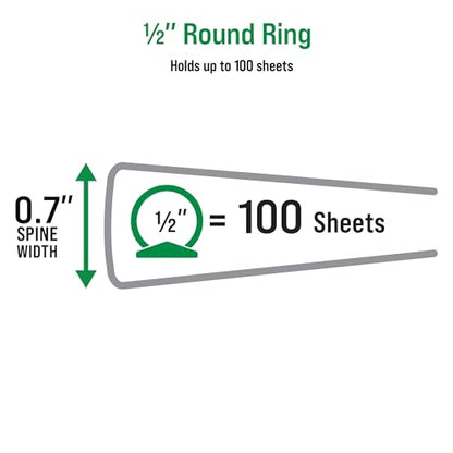 Office Essentials Economy View 3 Ring Binders, 0.5" Round Rings, 0.7" Spine, 100-Sheet Capacity, White Binders (12-Pack of 03422) - size: 0.5"