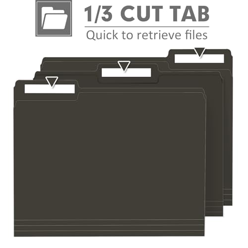 File Folder, PANDRI 120 Pack File Folder, 1/3 Cut Tab, Letter Size, Filing Folder for Office School Business, Black - color: Black