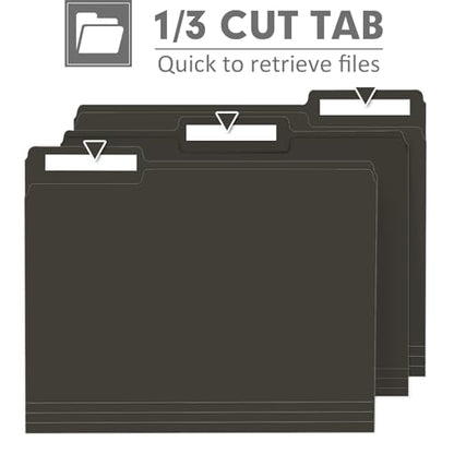File Folder, PANDRI 120 Pack File Folder, 1/3 Cut Tab, Letter Size, Filing Folder for Office School Business, Black - color: Black
