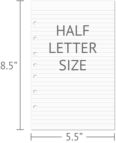 Lined Filler Paper for 3-Ring or 7-Ring Mini Binders 5.5"x8.5", 300 Sheets College Ruled, 7-Hole, White