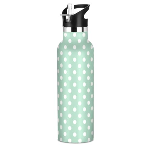 Kids Insulated Water Bottle for Boys Girls Polka Dot Mint Green 20 oz Stainless Steel Travel Mug Sport Water Bottles for Gym School - color: Multi08