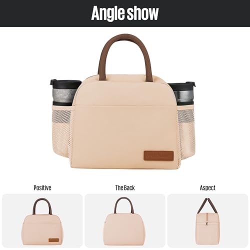 douyadady Lunch Bag&Box Women/Men Insulated&Reusable | Spacious Lightweight Waterproof Sturdy Durable Great Value For Office Work School Picnic Travel - color: Beige