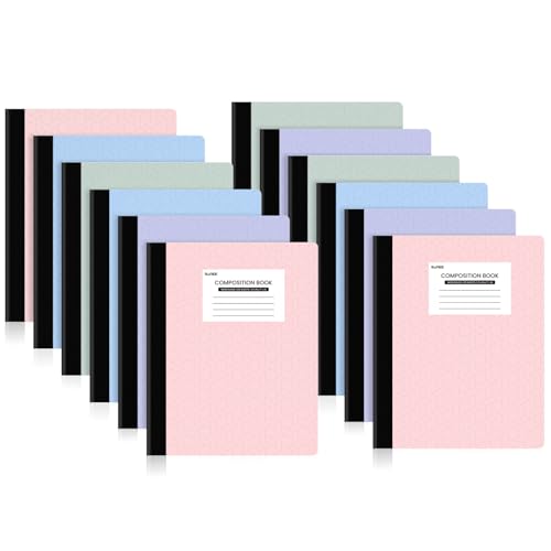 SUNEE Composition Notebooks - Wide Ruled Paper, 12 Pack Composition Book, 9 3/4" x 7 1/2", 80 Sheets/160 Pages, Assorted Colors, School & Office Supplies - color: Pastel, style: Wide Ruled | 12 Pack