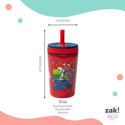 Zak Designs The Super Mario Galaxy Movie Kelso Toddler Cups For Travel or Home, 12oz Vacuum Insulated Stainless Steel Sippy Cup With Leak-Proof Design, BPA Free (Mario, Yoshi, Toad) - color: Mario, Yoshi, Toad