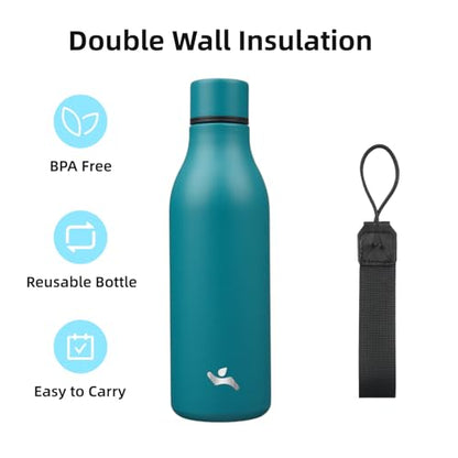 Konokyo Insulated Water Bottle with Strap,18 oz Double Wall Stainless Steel Vacuum Bottles Metal Water Flask,Lake Blue - color: Lake Blue, size: 18 Ounces