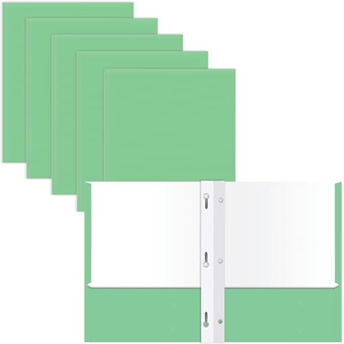 2 Pocket Portfolio Folders with Prongs (Metal Fastener Clips), 25 Pack, Cool Trendy Colors, Fits Letter Size Paper, for School, Office, Home, Matte Finish (Mint Green) - style: Mint Green