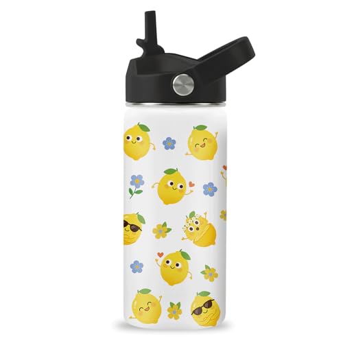 Hiboss Lemon Water Bottle, 16oz Kids Stainless Steel Insulated Water Bottle with Straw Lid, Lemon Travel Cup Tumbler for Women Girls, Birthday Gifts for School, Sport, Travel - color: Lemon