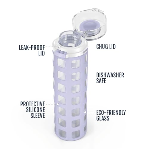 Ello Syndicate 20oz Reusable Glass Water Bottle with One-Touch Leak Proof Flip Lid, Protective Non-Slip Silicone Sleeve, Carry Loop for Coffee, Tea and Water, BPA-free, Dishwasher Safe, Celeste - color: Celeste