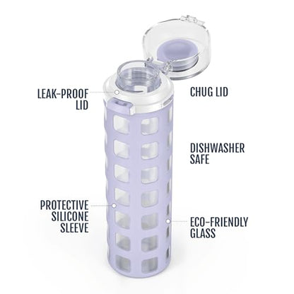 Ello Syndicate 20oz Reusable Glass Water Bottle with One-Touch Leak Proof Flip Lid, Protective Non-Slip Silicone Sleeve, Carry Loop for Coffee, Tea and Water, BPA-free, Dishwasher Safe, Celeste - color: Celeste