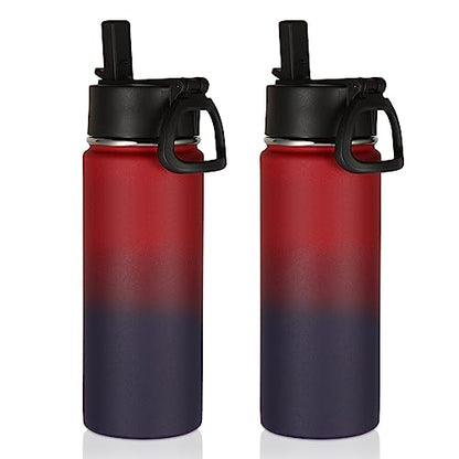 Volhoply 18oz Insulated Water Bottle Bulk 2 Pack,Kids Stainless Steel Water Bottles with Straw Lid,Double Wall Vacuum Reusable Metal Cups,Wide Mouth Sports Flask Keep Hot and Cold(Red Purple,2 Set) - color: Red Purple