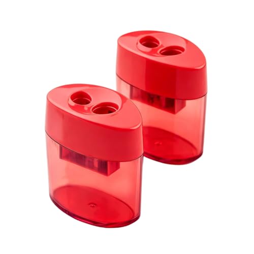 Handheld Pencil Sharpener, Dual Holes Manual Pencil Sharpener with Lid, Compact Colored Pencil Sharpener, Portable Sharpening Tool for Home Office Desktop Art Sketch (Red - 2 Pack) - color: Red - 2 Pack