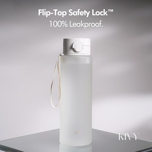 KIVY Slim Water Bottle 50oz with Leakproof Flip Lid [Lightweight & Shatterproof] Fits Backpack & Cupholder for Travel, Sports, School - Extra large water bottle no straw - 1.5 Liter water bottles - color: 09 White Gold