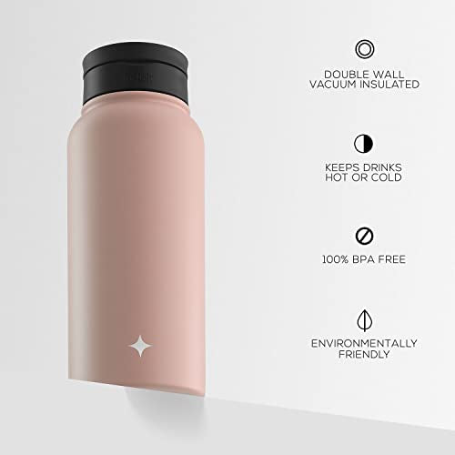 JoyJolt Triple Insulated Water Bottle with Straw Lid AND Flip Lid! 32oz, 12 Hour Hot/Cold Vacuum Insulated Stainless Steel Large Bottle. BPA-Free Leakproof Thermos Water Bottles - color: Blush Pink, size: 32 Ounces