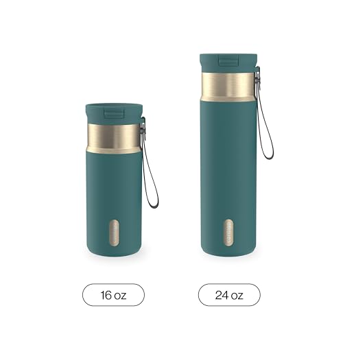 Contigo SnapSeal 709.8ml(24온스) 스테인리스 스틸 진공 단열 물병, 누출 방지 자동 닫힘 뚜껑, 휴대용 스트랩 및 재사용 가능한 빨대, BPA 프리 및 납 프리, 식기세척기 사용 가능 - color: 미네랄 틸 샴페인, size: 24온스