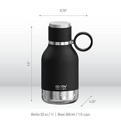 Asobu Buddy Bottle, a Stainless Steel Insulated Water Bottle with Removable Dog Water Bowl and Dog Food and Treat Storage (Midnight Marble, 37 Oz) - color: Black