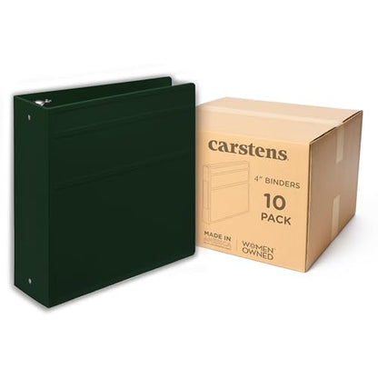 Carstens 4-Inch Heavy Duty 3-Ring Binder - Side Opening, Forest Green, Durable Plastic, No-Gap Rings, Waterproof Cover No Pockets, Holds 600 US Letter Sheets, BPA-Free Made in USA (1850-3R) Case of 10 - color: Hunter Green, size: Case of 10