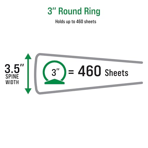 Office Essentials Economy View 3 Ring Binders, 3" Round Rings, 3.5" Spine, 460-Sheet Capacity, Black Binders (12-Pack of 03431) - size: 3"