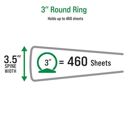 Office Essentials Economy View 3 Ring Binders, 3" Round Rings, 3.5" Spine, 460-Sheet Capacity, Black Binders (12-Pack of 03431) - size: 3"