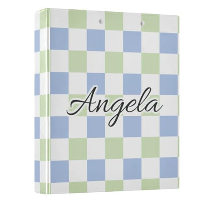 Custom 3 Ring Binder 1.5 Inch Round Rings Green Blue Checkerboard Personalized Name Binders Organizer Fashion View Binder with 2 Pockets for School Office Supplies - color: Multi19