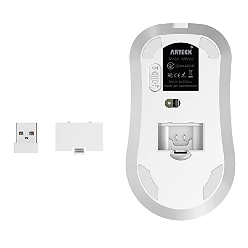 Arteck 2.4G Wireless Mouse with Nano USB Receiver Ergonomic Design Silent Clicking for Computer/Desktop/PC/Laptop and Windows 10/8/7 Build in Rechargeable Battery - White - color: White