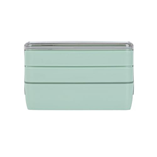 Bento Tek 30 Ounce Bento Box, 1 Stackable 3 Compartment Lunch Container - With Fork And Knife, Does Not Contain BPA, Green Plastic Reusable Lunch Box, Microwavable, Dishwashable - Restaurantware - size: 1 Count, style: 30 oz - Green