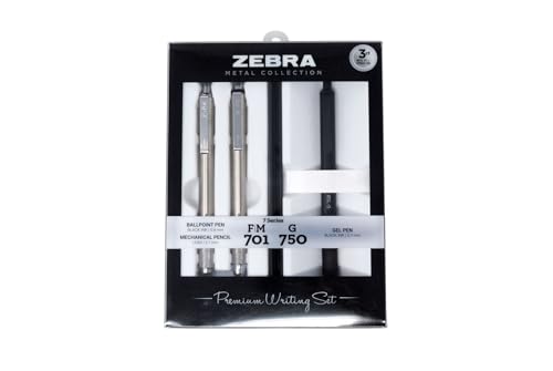 Zebra Pen Premium Writing Gift Set 3-Pack, Black Ink, Medium/Fine Point, Includes G-750 Gel Pen, F-701 Ballpoint Pen, and M-701 Mechanical Pencil, Metal Barrels, Refillable (10513) - color: Black Set B