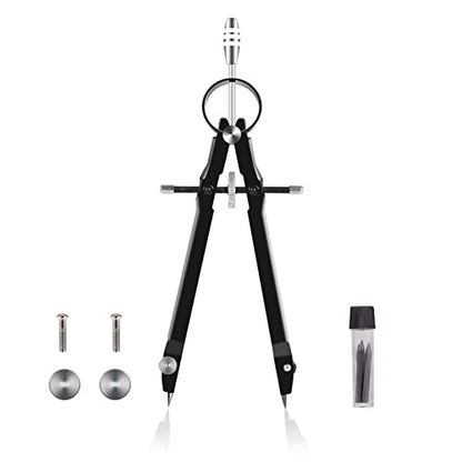 Drawing Compass Drafting Tools Professional Compass Math Geometry Kit Math Precision Painting Round Metal Compass Student Stationery School Supplies Math Ruler Kit(Black) - color: Black