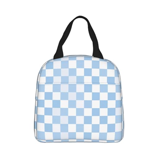 Insulated Lunch Bag Checkerboard Pattern Pastel Blue, Leakproof Lunch Tote for Work School, Reusable Lunch Box Cooler for Adults Students, Compact Lunch Bag for Office College Picnic - color: C04