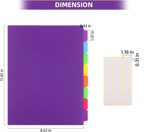 Colorful Binder Dividers with Tabs,Plastic Index with 8-Tabs,for 3 Ring Binder,6 Sets - style: 6 SETS 8 TAB