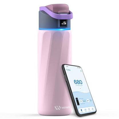 WaterH BOOST Smart Water Bottle Tracker with Reminder to Drink Water, 24oz | BPA-Free Double Wall Vacuum Insulated Stainless Steel, Leakproof, Smart App Tracking, Fits Cup Holders, Wide Mouth for School - color: Pink, size: 24 Ounces