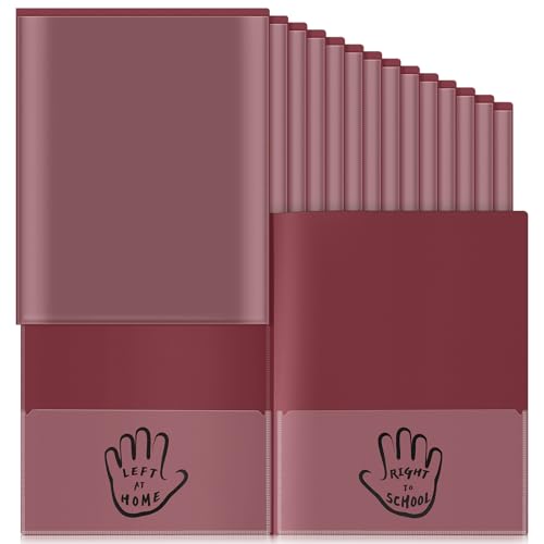 Henoyso 24 Pcs School to Home Folder with Pocket Plastic Heavy Duty Clipboard Folder with Clear Front Pocket Homework Take Home Folders for School Students Parent Teacher Communication(Burgundy) - color: Burgundy