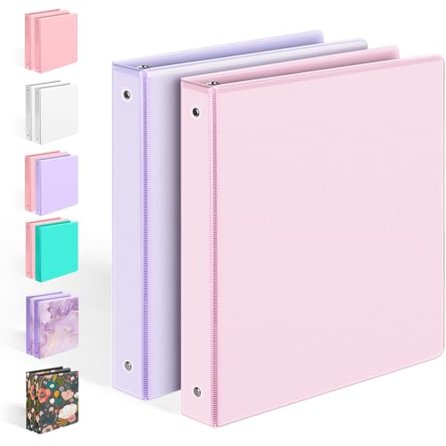 2 Pack BinderX Extra Durable 3 Ring Binder, 1 Inch Binder Round Rings, Fits 350 Sheets of 8.5x11 Paper, Customizable View Cover with Inside Pockets, Cute 1 Inch Binders 3 Ring, Pink & Purple - color: Pink & Purple, size: 1 Inch