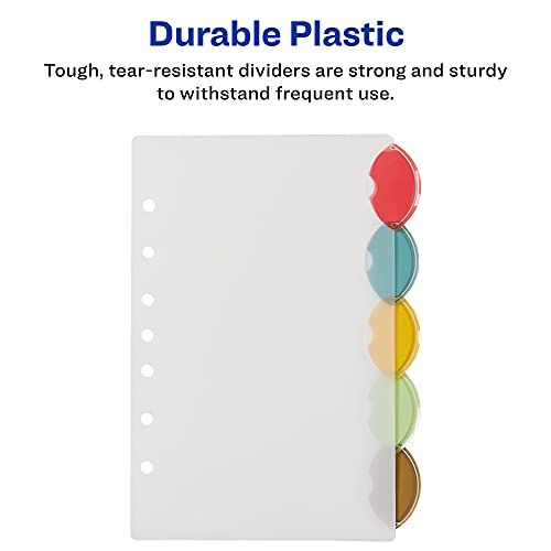 Avery Insertable Style Edge Plastic Mini Dividers for 3 Ring Binders, 5.5" x 8.5", 5-Tab Set, Multicolor, 1 Set (11118)