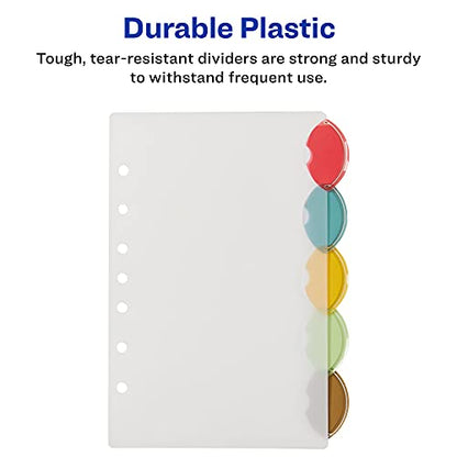 Avery Insertable Style Edge Plastic Mini Dividers for 3 Ring Binders, 5.5" x 8.5", 5-Tab Set, Multicolor, 1 Set (11118)