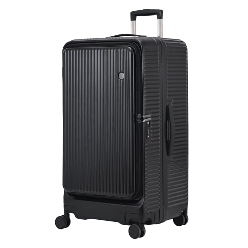 Kaleenie 29 Inch Aluminum Checked Luggage with Side Opening Zipper, Lightweight Hardshell ABS+PC Suitcase with TSA Lock, 360° Universal Wheels, Black - color: Black, size: 29 Inch