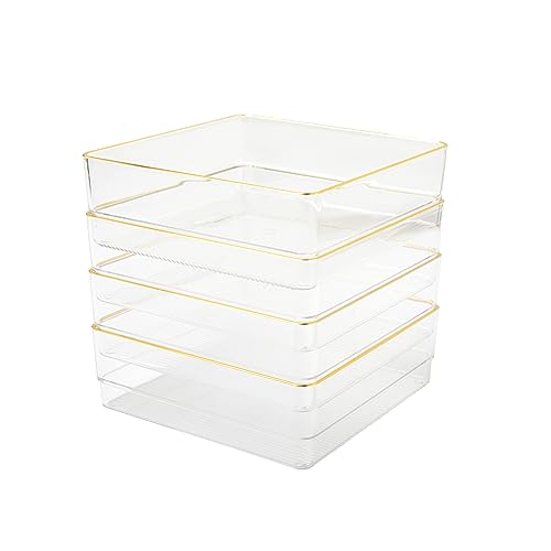 Martha Stewart Kerry Plastic Stackable Office Desk Drawer Organizers, 6" x 6", 4 Pack, with Gold Trim - size: 6" x 6"