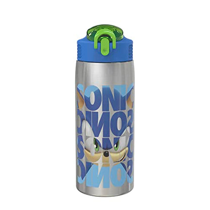 Zak Designs Sonic the Hedgehog Water Bottle for Travel and At Home, 19 oz Vacuum Insulated Stainless Steel with Locking Spout Cover, Built-In Carrying Loop, Leak-Proof Design (Sonic) - color: Sonic