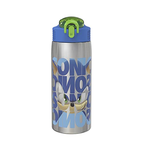 Zak Designs Sonic the Hedgehog Water Bottle for Travel and At Home, 19 oz Vacuum Insulated Stainless Steel with Locking Spout Cover, Built-In Carrying Loop, Leak-Proof Design (Sonic) - color: Sonic