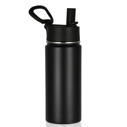 Volhoply Kids Insulated Water Bottle with Straw,16oz Stainless Steel Cold Water Bottles for School,BPA-Free Metal Wide Mouth Cups with Handle Lid,Reusable Double Wall Vacuum Sport Flask(Black,1) - color: Black