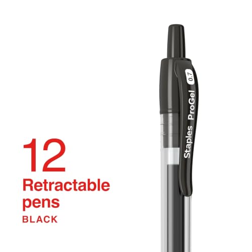 STAPLES ProGel™ Retractable Gel Pen, Fine Point, 0.7mm, Black Ink, 2/Packs - color: Black, size: 24 Pack, style: Fine Point