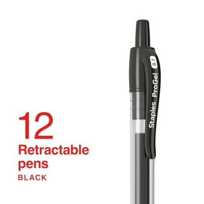 STAPLES ProGel™ Retractable Gel Pen, Fine Point, 0.7mm, Black Ink, 2/Packs - color: Black, size: 24 Pack, style: Fine Point