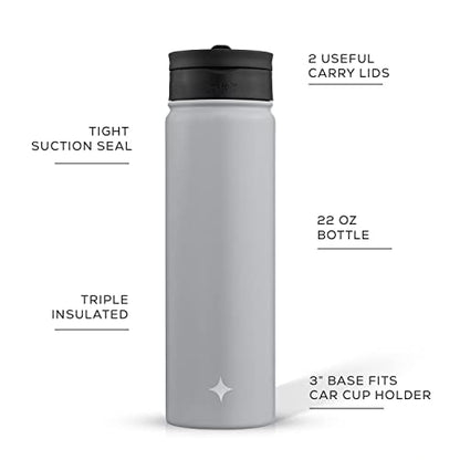 JoyJolt Triple Insulated Water Bottle with Straw Lid AND Flip Lid! 22oz Water Bottle, 12 Hour Hot/Cold Vacuum Insulated Stainless Steel Water Bottle. BPA-Free Leakproof Water Bottles - Thermos Bottle - color: Dove Grey, size: 22 Ounces