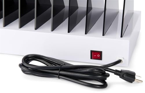 Displays2go Tabletop Charging Station w/Adjustable Dividers 6 AC, 6 USB Outlets- White (TT12HUBXT)