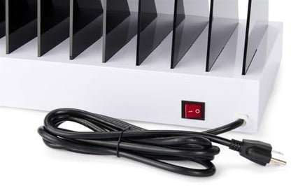 Displays2go Tabletop Charging Station w/Adjustable Dividers 6 AC, 6 USB Outlets- White (TT12HUBXT)