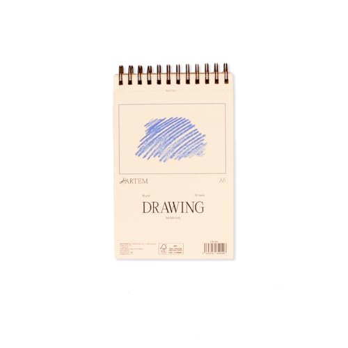 Hartem - Drawing Paper | Wirebound Pad of 60 Sheets | 90g/m2 Weight | Size A6 (14,8 x 10,5 cm) - Artist Paper for Adults and Students - Sketch Book, Mixed Media, Markers and Art Journaling - size: A6 (14,8 x 10,5 cm)