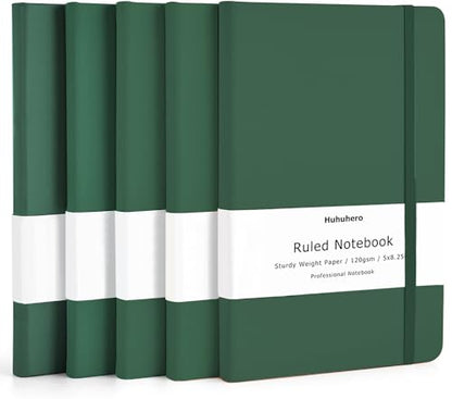 Huhuhero Notebooks Journal, Ruled Notebook, Premium Thick Paper Lined Journal, Black Hardcover Notebook for Office Home School Business Writing Note Taking Journaling, 5"×8.25" (5, Green) - color: Green, size: 5