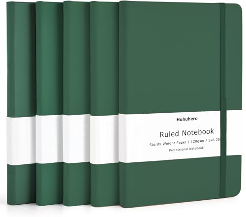 Huhuhero Notebooks Journal, Ruled Notebook, Premium Thick Paper Lined Journal, Black Hardcover Notebook for Office Home School Business Writing Note Taking Journaling, 5"×8.25" (5, Green) - color: Green, size: 5