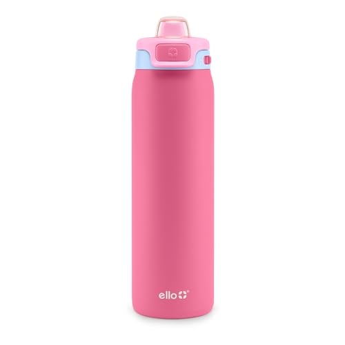 Ello Pop & Fill Insulated Stainless Steel Water Bottle with Quick Fill Lid, Leakproof Locking, Sip or Chug Spout, BPA-Free, Double Wall Vacuum Insulated for Sports, Travel & School- 22oz / 32oz / 40oz - color: Cherry Breeze, style: 22oz