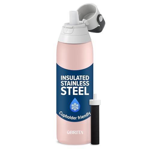 Brita Stainless Steel Premium Filtering Water Bottle, BPA-Free, Reusable, Insulated, Replaces 300 Plastic Water Bottles, Filter Lasts 2 Months or 40 Gallons, Includes 1 Filter, Rose - 20 oz - color: Rose, size: 20 Ounces